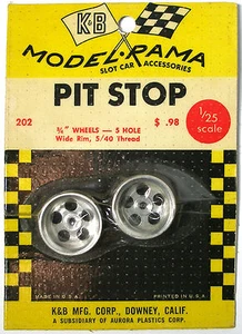 1965 K&B Aurora 1:24 Slot Car Pit Stop Parts 5-HOLE WIDE RIM 5/40 WHEEL SET 202 - Picture 1 of 2
