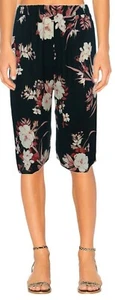 Pantalones cortos negros con estampado floral de tiro alto cintura elástica completa culotte para mujer - Imagen 1 de 3