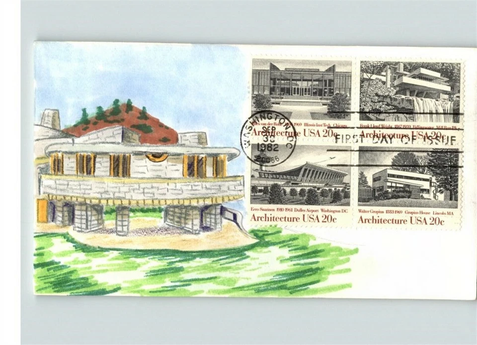 NICE! Hand Painted ARCHITECTURE, # 1 of 1 made! 1982 First Day of Issue - Image 1 of 1