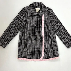 Kate Spade Tweed Jacket Girls Sz 10 Pink Black Ruffle Trim Double Breasted 140cm - Picture 1 of 17