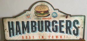 Try Our Hamburgers Best In Town 80CM American Diner Large Wooden Wall Sign - Picture 1 of 4