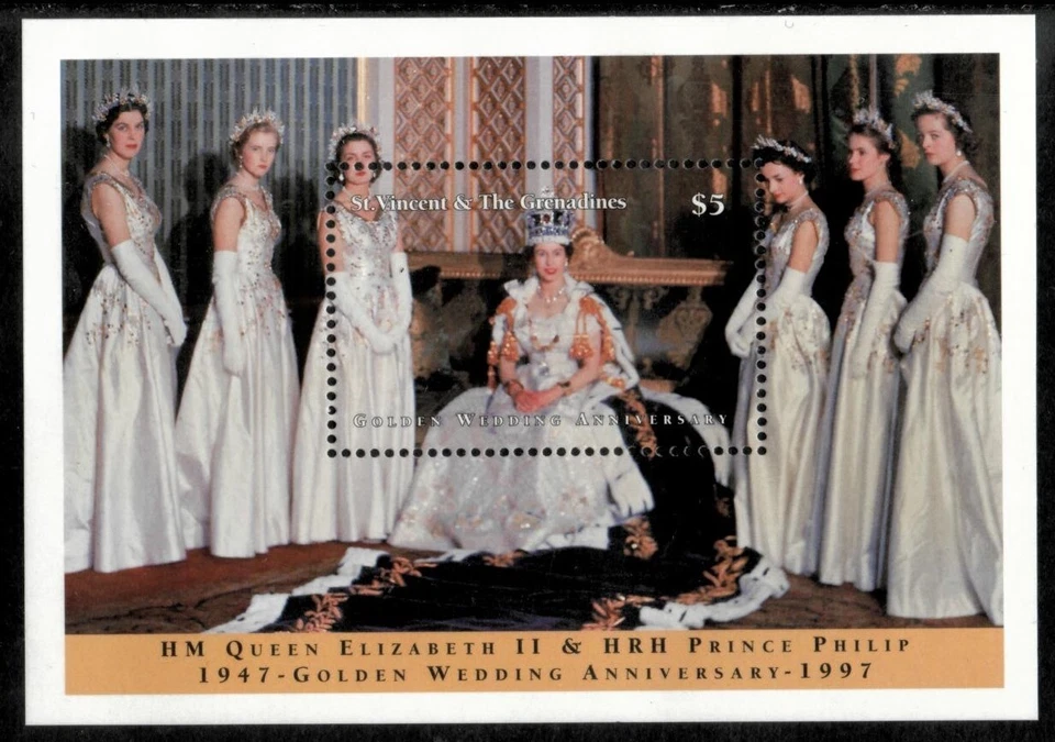 San Vicente 1997 - Reina Isabel II - Hoja de estampillas de recuerdo - Scott #2434 - MNH Foto 1 de 1