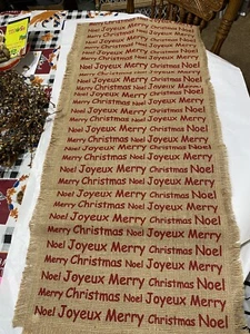 Holiday Christmas Noel Decor Jute Burlap Table Runner 72" x 17"  Reduced! - Picture 1 of 3