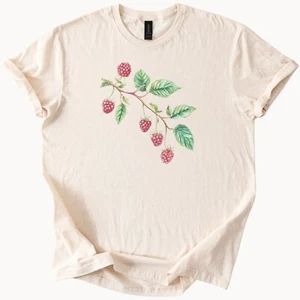 Raspberry Tee Fruit Graphic Shirt Botanical Top - Picture 1 of 6