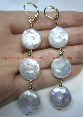 Pendientes colgantes de perlas barrocas blancas genuinas de 12-13 mm Foto 1 de 4