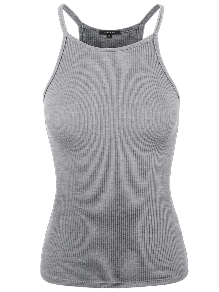 Ribbed High Square Halter Neck Racerback Cami Top - Image 1 of 1