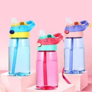 480ml Plastic Water Bottle Portable Kids Sippy Drinking Water with Handle Straw - Picture 1 of 16