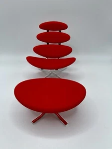 1:12 Scale Corona Chair Design, Miniature Red Mid Century Chair with Ottoman - Picture 1 of 4