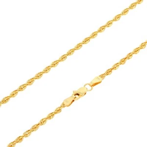 14K Yellow Gold Mens 2.5mm Rope Chain Laser Diamond Cut Pendant Necklace 30" - Picture 1 of 10