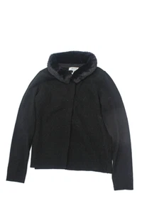 Milly Minis Girls Faux Fur Collar Long Sleeve Cardigan Sweater Top Black Sz 12 - Picture 1 of 5