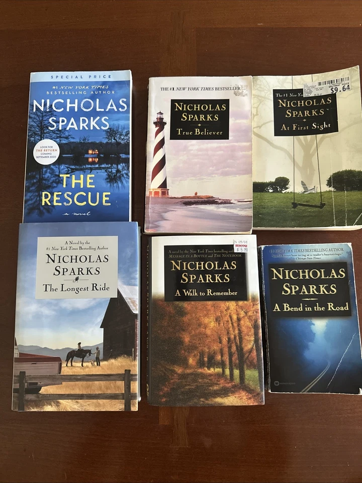 Lot of 6 Nicholas Sparks Books At First Sight True Believer Rescue Longest Ride Foto 1 de 4