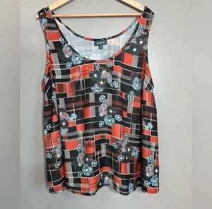 ModCloth at first sight sleeveless orange plaid floral tank top size 1X artist - Picture 1 of 7