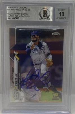 Fernando Tatis Jr. Autógrafo 2020 Topps Tarjeta Cromada Padres Auto Beckett BGS 10 Foto 1 de 2