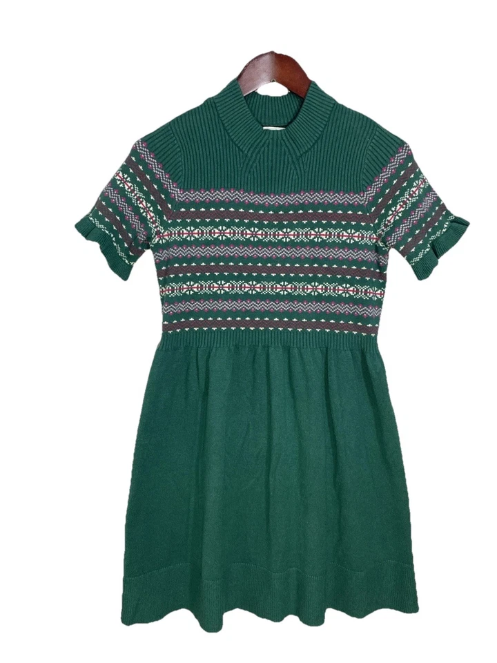 Vestido suéter nórdico Fair Isle montagem grátis meninas 18 XXL verde festa de férias - Imagem 1 de 4