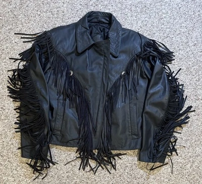 Винтажная байкерская куртка 80-х Bermans Western с бахромой кожа. Размер 12 - Изображение 1 из 4