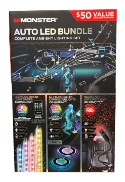 Monster - Auto LED Bundle 5 Piece Ambient Lighting Kit - New / Sealed Foto 1 de 1