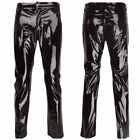 Stylish Black Glossy Skinny Patent Leather Zip Trousers Men Club Pants