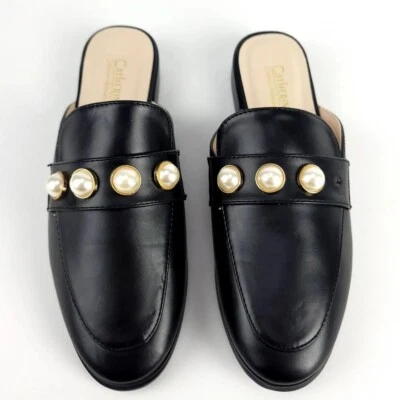 Catherine Malandrino Quentin Black Faux Pearls Mules Flats  Sz 6 (missing pear) - Image 1 of 4