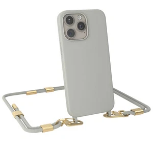 Hülle mit Band für Apple iPhone 15 Pro Max Handykette Tasche Silikonhülle Taupe - Afbeelding 1 van 7