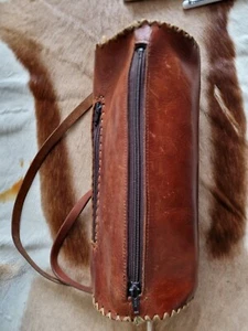 Vintage Barrel Bag Hand Tooled Leather Handbag Clean Large 1960s Artisan Purse - Picture 1 of 15