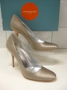 KAREN MILLEN STILETTO SHOES 6 39 champagne gold shiny leather soles high heels - Picture 1 of 15
