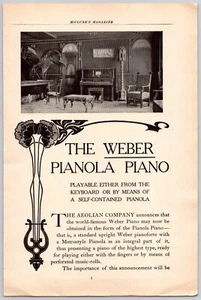 1905 Print Ad Weber Pianola Piano Playable Either from the Keyboard Art Nouveau - Picture 1 of 4
