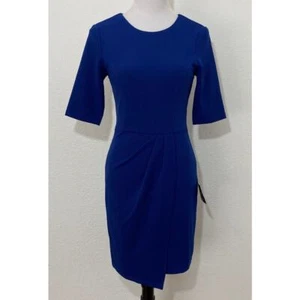 NWT Lulus Size Small Cobalt Blue Bodycon Faux Wrap Dress Short Sleeve Business - Picture 1 of 8