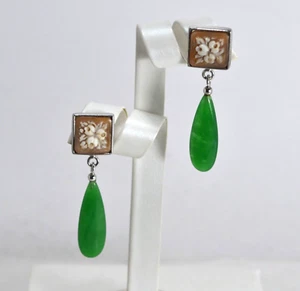 ORECCHINI ARGENTO 925 CAMMEI QUADRATI E PENDOLI GIADA AGHT 0536 - Foto 1 di 3