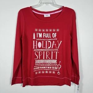 HUE Womens Long Sleeve Lightweight Christmas Pajama Top Sz Small Red White Pink - Picture 1 of 8