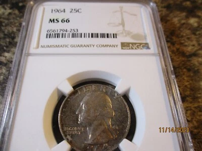 1964 WASHINGTON SILVER QUARTER NGC MS 66    253 - Image 1 of 2