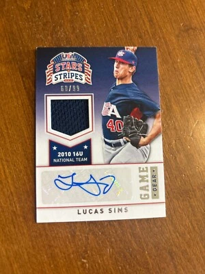Lucas Sims 2015 USA Baseball Stars Game Gear Jersey Auto #64 Braves Reds /99 - Image 1 of 2