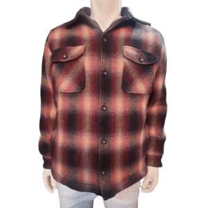 Woolrich Fleece Sherpa Lined Wool Plaid Button Down Shirt Coat Jacket Size L. Di - Picture 1 of 10
