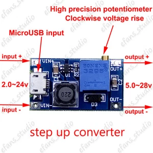 2A DC-DC Boost Step-up Adjustable Converter Micro USB 2-24v to 5-28v 6v 12v 24v - Picture 1 of 11