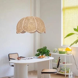 Rattan Woven Pendant Light Chandelier Shade Flower Shaped Ceiling Lamp Lighting - Picture 1 of 9