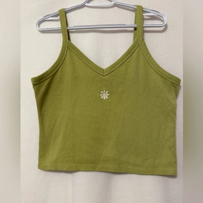 So Womens Boho Waffle Knit Floral Daisy Bright Green Cami Tank XXL Beach Summer - Image 1 of 4