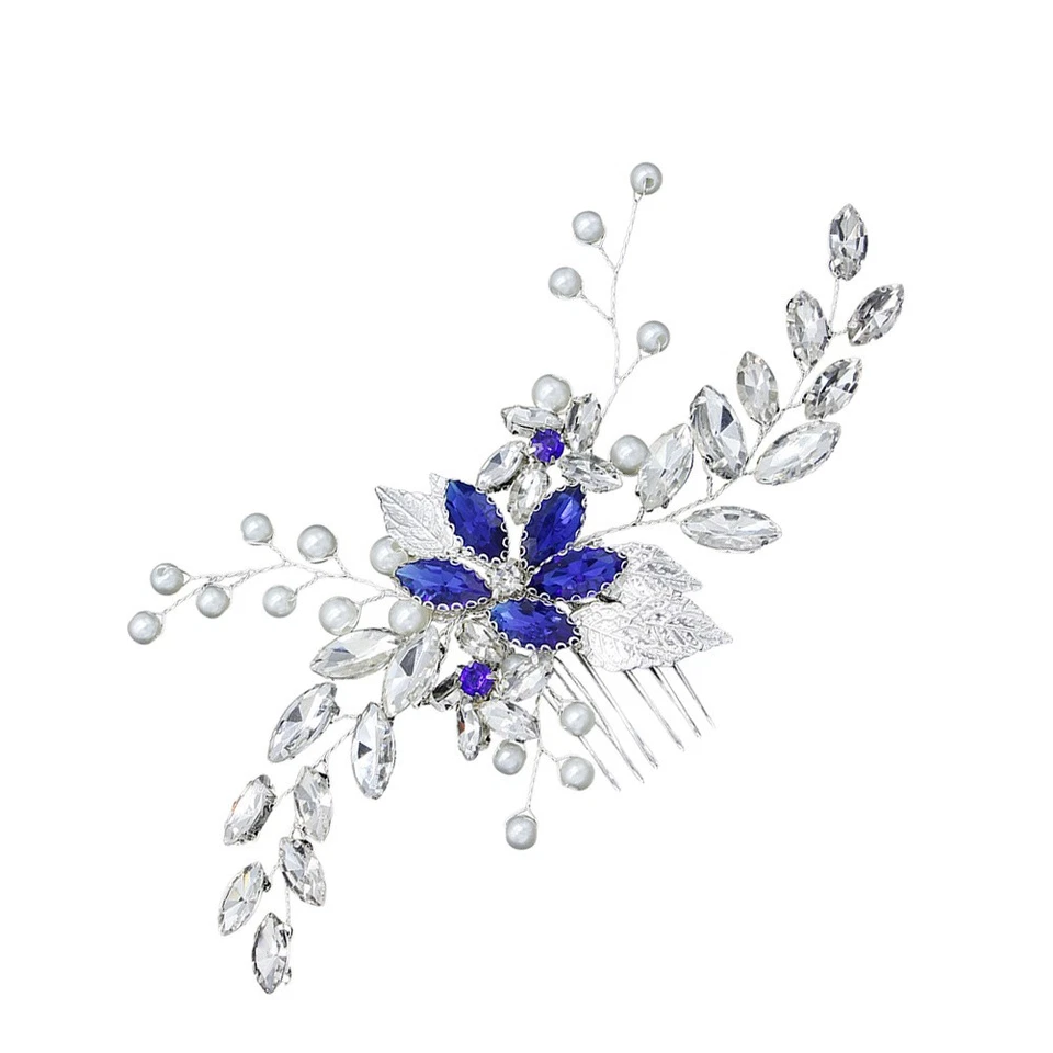  Mariage Strass Peigne À Cheveux Fleur Feuille Conception Coiffe Cristal Perle - Photo 1/4