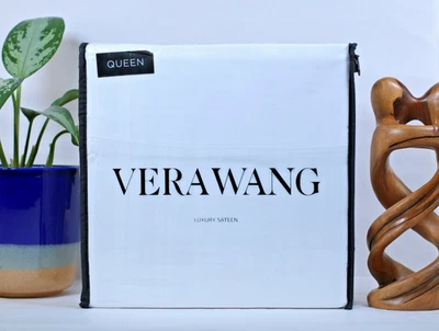 Sábanas Vera Wang blancas queen Dobby multi rayas 290TC 100 % algodón satén Foto 1 de 4