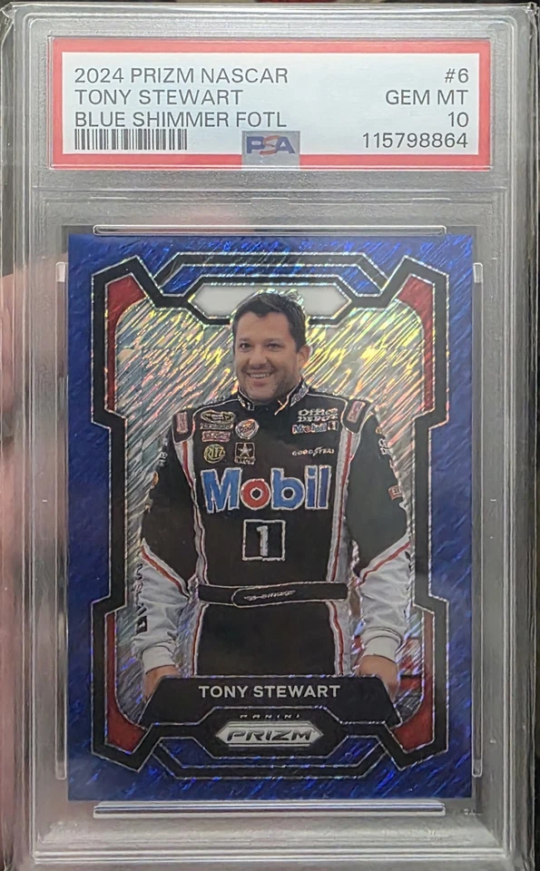 Prizm NASCAR Tony Stewart 2024 brillo azul/10 PSA 10 GEMA MT #6 POP 1 Foto 1 de 3
