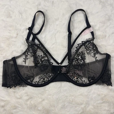 Victoria’s Secret Very Sexy Sheer Black Lace Low Cut Demi Bra 36B Underwire NWT - Image 1 of 4