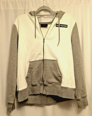 Sudadera con capucha Harley Davidson bordada para mujer gris azul blanco bloque de color cremallera ver fotos Foto 1 de 4