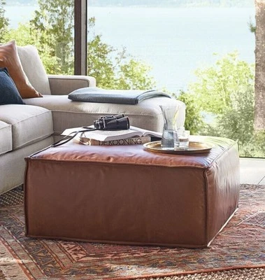 Genuine Pouffe Unstuffed Handmade Leather Footstool Boho For Home And Study - Image 1 of 4