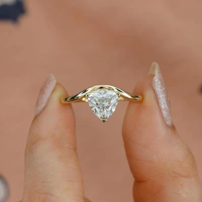 Trillion Cut Lab Grown Diamond Ring 10K Gold Ring Engagement Gifts For Her - Image 1 of 4