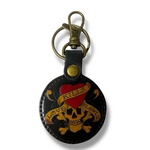 Don Ed Hardy Key Chain Fob Purse Bag Charm Love Kills Slowly Y2K Unisex Leather - Picture 1 of 7