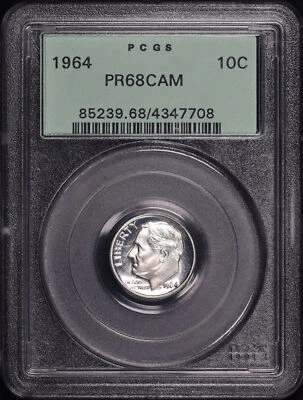 1964 Roosevelt Dime PCGS PR-68 CAM Old Green Holder - Image 1 of 2