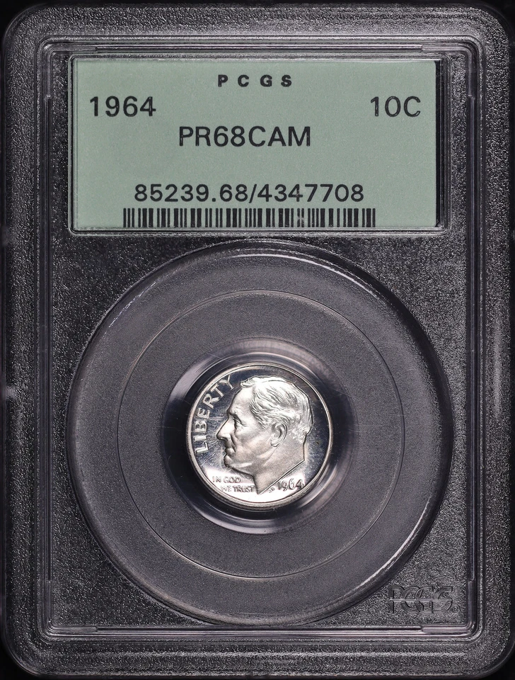 1964 Roosevelt Dime PCGS PR-68 CAM Old Green Holder - Image 1 of 2