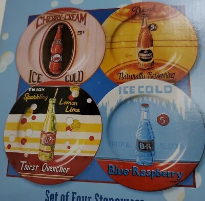 Sakura Soda Fountain Set Of 4 Stoneware Salad Dessert Plates - New In Box - Image 1 of 4