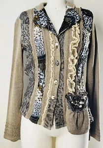 Alberto Makali Cardigan With Pearl Embellishment Animal Print Size Small - Picture 1 of 5