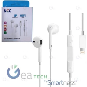 NCC Headset with Cable Lightning E11 Hifi Earphones COMPATIBILE Apple White - Picture 1 of 1