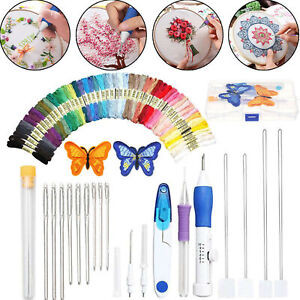 DIY Embroidery Pen Knitting Sewing Tool Kit Punch Needle Set + 50 Threads Sets