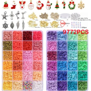 9772X Clay Beads for Bracelet Jewellery Making Kit Clay Flat Polymer Beads Gifts - Picture 1 of 19